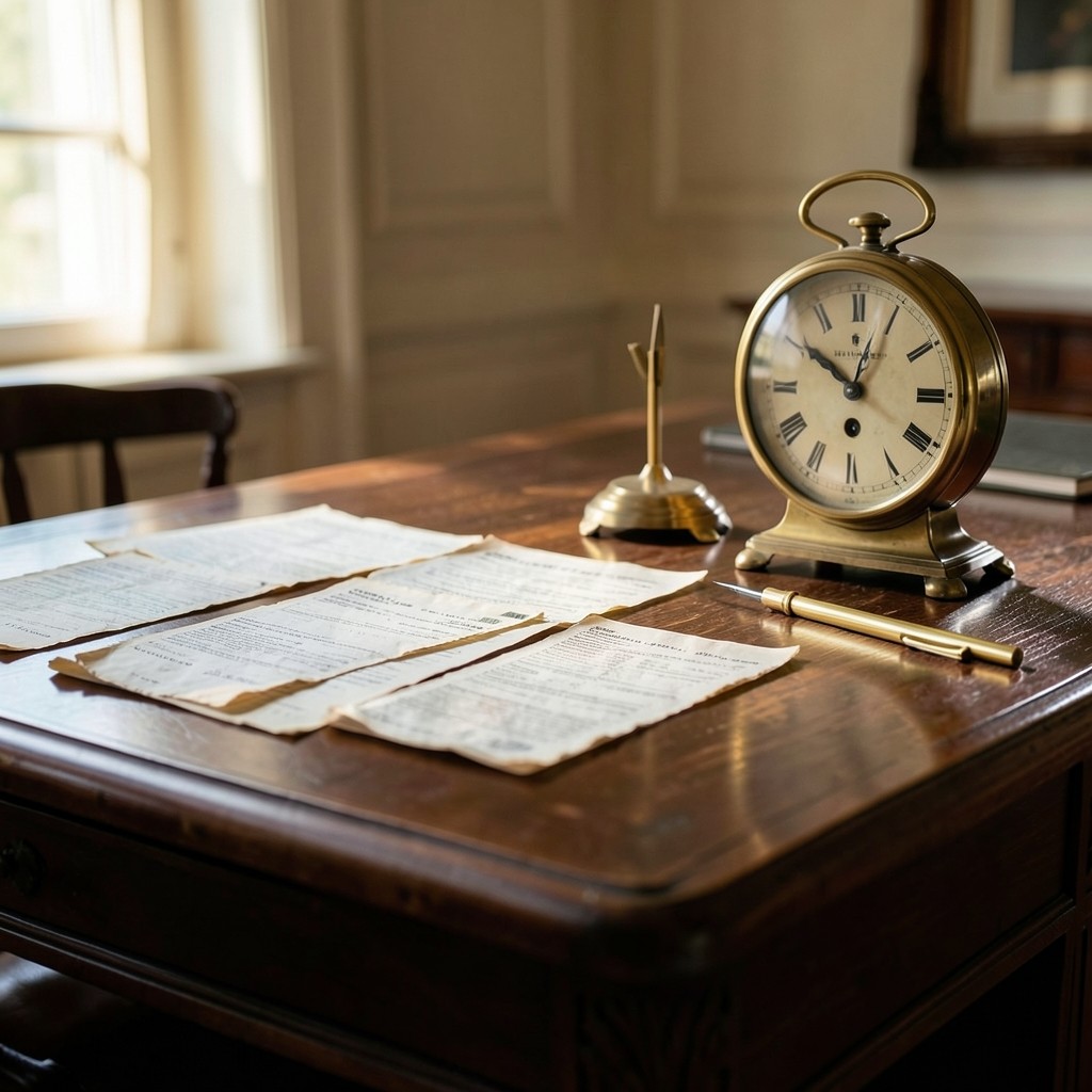 Cabinet de conseil en droit social avec documents de paie et horloge de précision