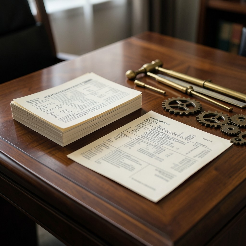 Documents de paie et instruments de mesure du temps sur un bureau en bois